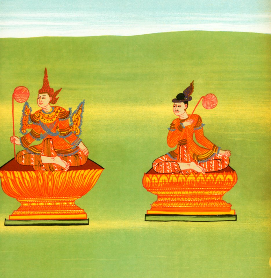 7. King Tarabya of Ava (Mintárá nat) and 8. Receiver of the royal voice (Thandawgán nat) from The thirty-seven nats : a phase of spirit worship prevailing in Burma (1906) by William Griggs (1832-1911).
