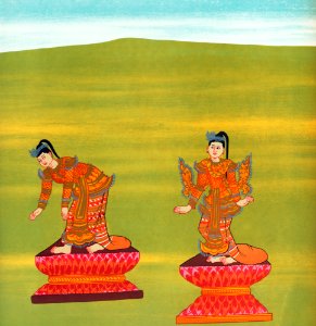 35. Lady Humpback (Shingón nat) and 36. Lady Bandy Legs (Shingwá nat) from The thirty-seven nats : a phase of spirit worship prevailing in Burma (1906) by William Griggs (1832-1911).. Free illustration for personal and commercial use.
