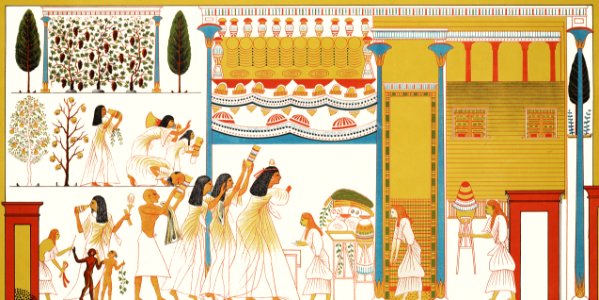 Copied paintings in one of the tombs from Monuments de l'Égypte et de la Nubie (1835–1845) by Jean François Champollion (1790–1832).. Free illustration for personal and commercial use.
