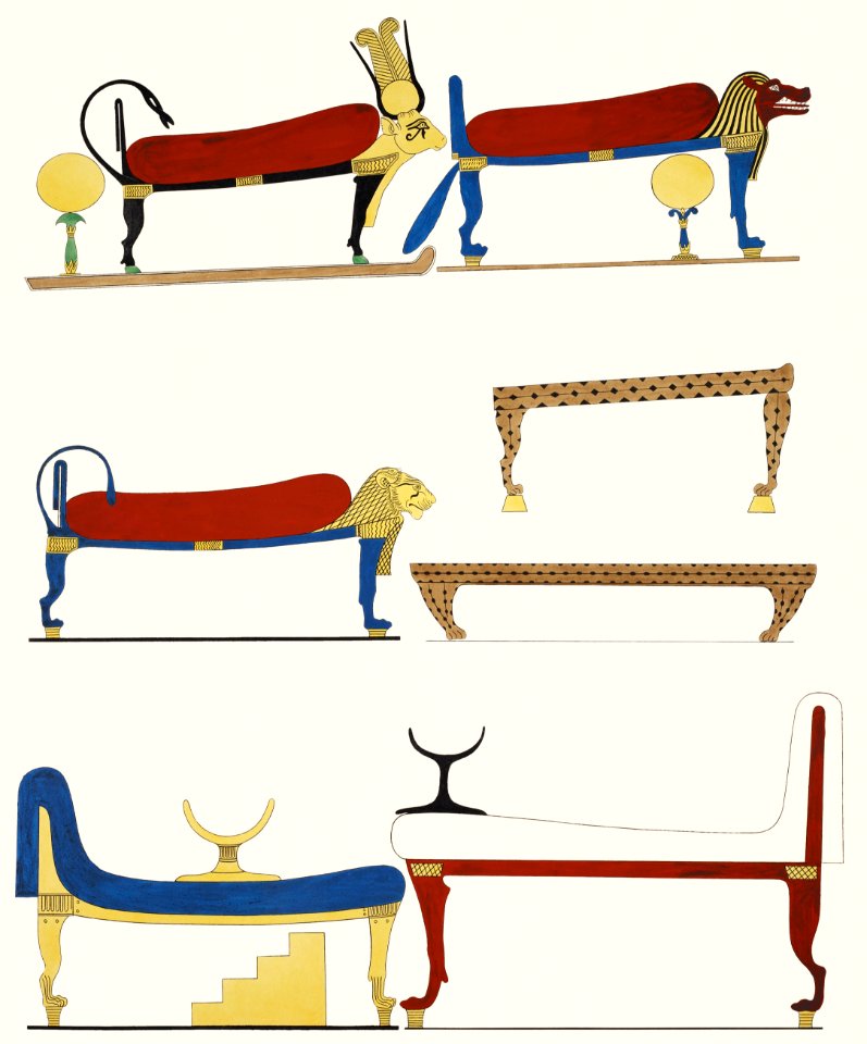 Bed collection from the paintings from Monuments de l'Égypte et de la Nubie (1835–1845) by Jean François Champollion (1790–1832).. Free illustration for personal and commercial use.