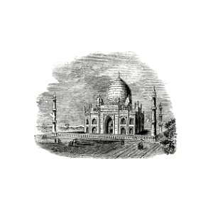 The Taj Mahal Illustration from A Cyclopedia of Geography, descriptive and physical, forming a new general gazetteer of the world and dictionary of pronunciation, etc. (1859) by Wilhelm Ebel.. Free illustration for personal and commercial use.