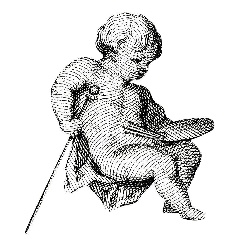Cherub from Putti beoefenen de schilderkunst en beeldhouwkunst (ca. 1736–1779) by Cornelis Ploos van Amstel.. Free illustration for personal and commercial use.