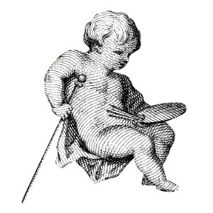 Cherub from Putti beoefenen de schilderkunst en beeldhouwkunst (ca. 1736–1779) by Cornelis Ploos van Amstel.. Free illustration for personal and commercial use.