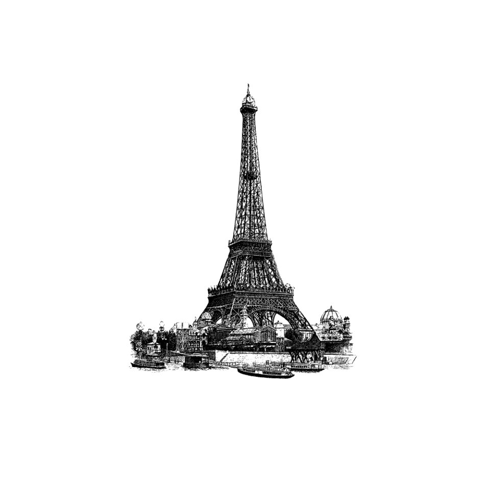 Vintage European style Eiffel Tower engraving.