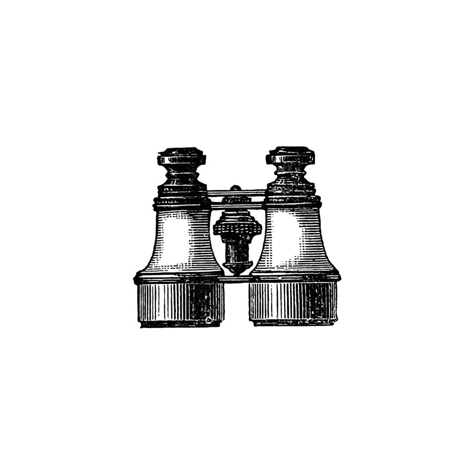 Vintage European style binoculars illustration from Cook's Handbook for London. With two maps by Thomas Cook (1879).