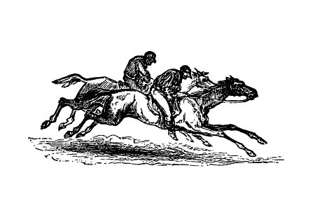 Vintage European style horseback riding race engraving by Charles Simon Pascal Soullier (1861).