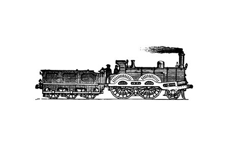 Vintage European style steam locomotive engraving from The Tourists' Handy Guide to Scotland by William Paterson (1880).. Free illustration for personal and commercial use.