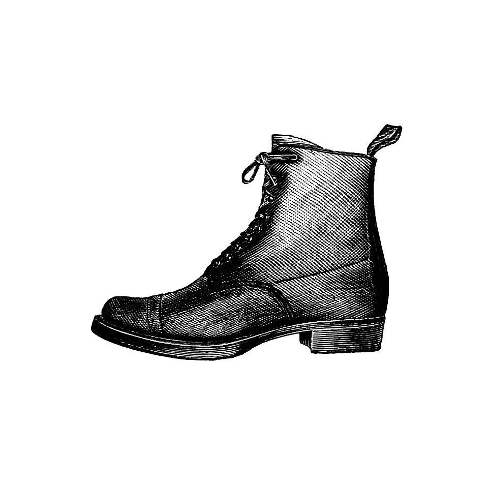 Vintage European style boots illustration from The Young Voyageur by Where to buy at Northampton. An illustrated local review (1891).. Free illustration for personal and commercial use.