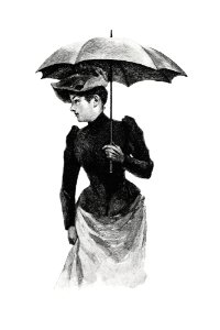 Woman wearing a vintage European style attire with an umbrella from Verdens Storbyer by Peter Nansen (1894).