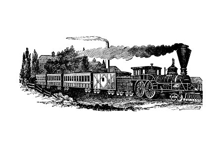 Vintage European style steam train engraving from Columbus, Ohio by Jacob Henry Studer (1873).