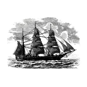 Vintage European style ship engraving from Strange yet True: interesting and memorable stories retold by James Macaulay M.D. (1892).. Free illustration for personal and commercial use.