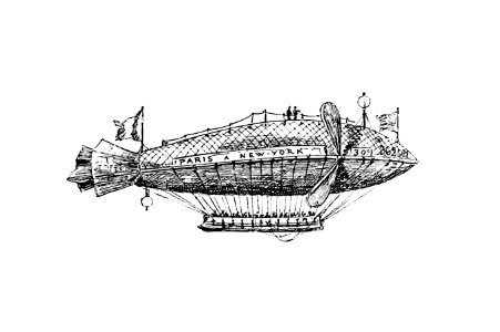 Vintage Victorian style airship engraving.