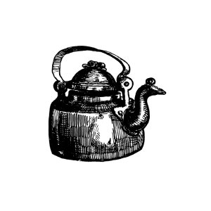 Vintage European style kettle engraving from Frost and Fire. Natural engines, tool-marks and chips. With sketches taken at home and abroad by John Francis Campbell (1865).