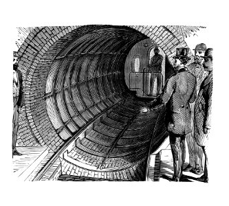 People waiting for The Beach Pneumatic Transit engraving from Rapid Transit Comes to the Bronx: How It Helped in the Development, Growth and Prosperity of the Borough by Gregory J. Christiano (1867).. Free illustration for personal and commercial use.