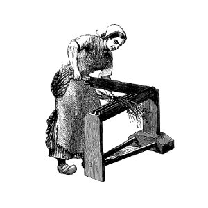 European woman working with vintage scutcher machine engraving.. Free illustration for personal and commercial use.