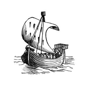 Vintage European style boat engraving from Chaucer for Children. A golden key by Geoffrey Chaucer (1877).