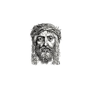 Vintage European style Jesus Christ engraving by Albrecht Dürer (1471–1528).