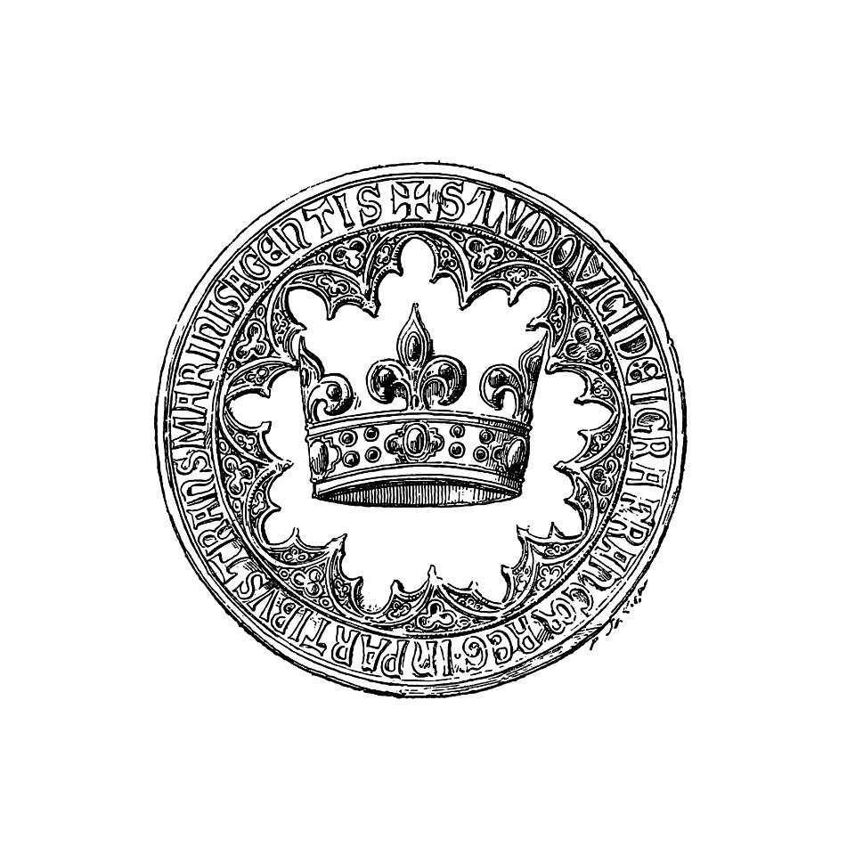 Vintage European style stamp with a crown illustration by Henriette Guizot de Witt (1884).