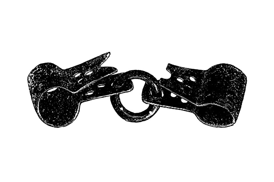 Vintage European style handcuffs illustration from The torture of the Hungarian nation by Sándor SZILÁGYI (1895).  