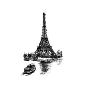 Vintage European style Eiffel Tower engraving.