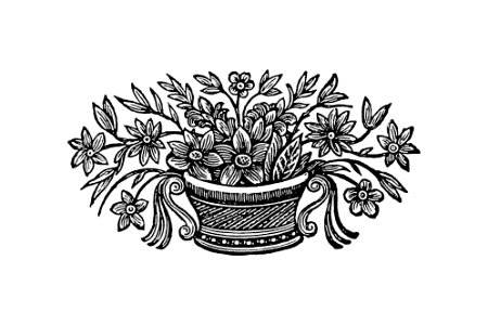 Vintage Victorian style flowers in a pot engraving.