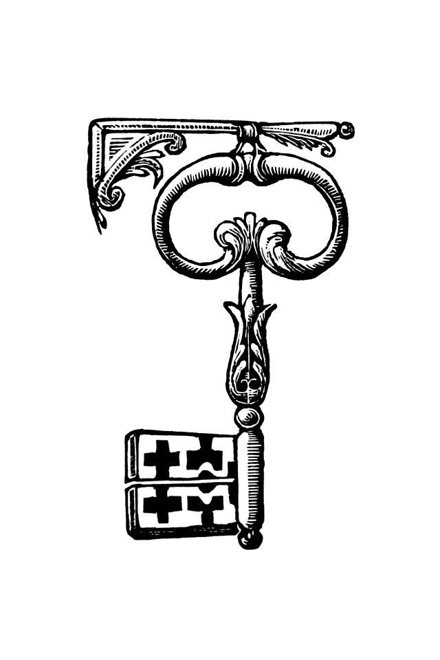Vintage Victorian style key engraving.