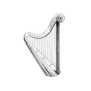 Vintage Victorian style harp engraving.