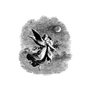 Vintage Victorian style angel and child engraving.