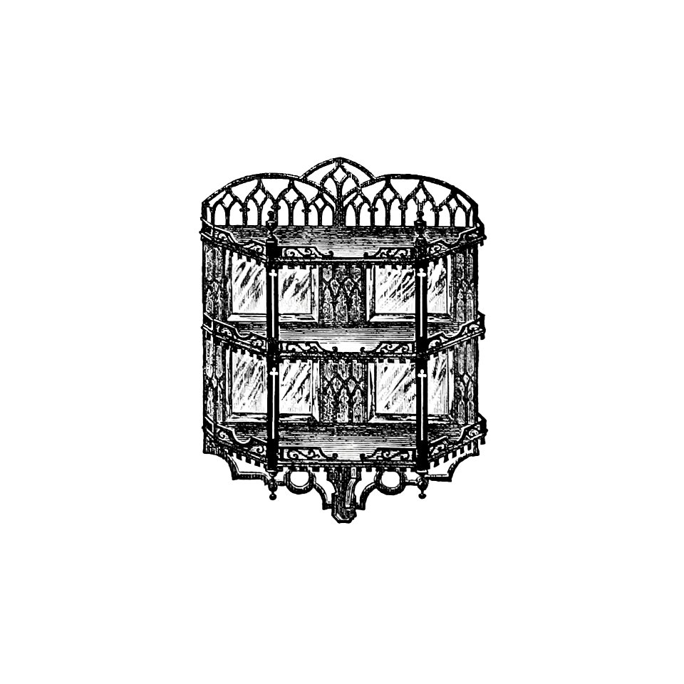 Vintage Victorian style shelf engraving.