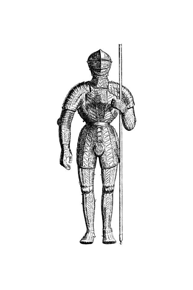 Vintage Victorian style knight plate mail engraving.