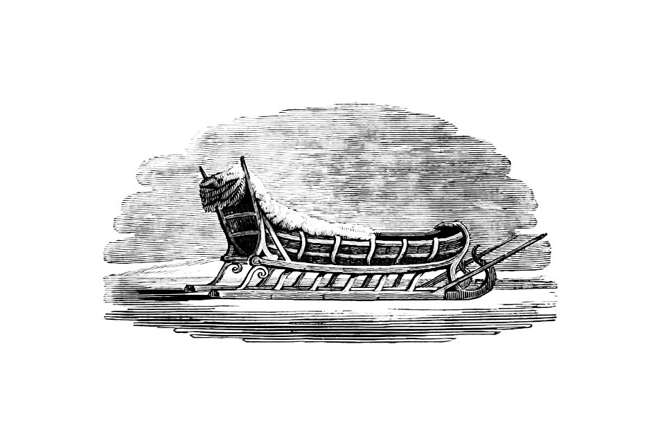 Vintage sleigh etching illustration from Travels in Various Countries of Europe, Asia and Africa (1810) by Edward Daniel Clarke.