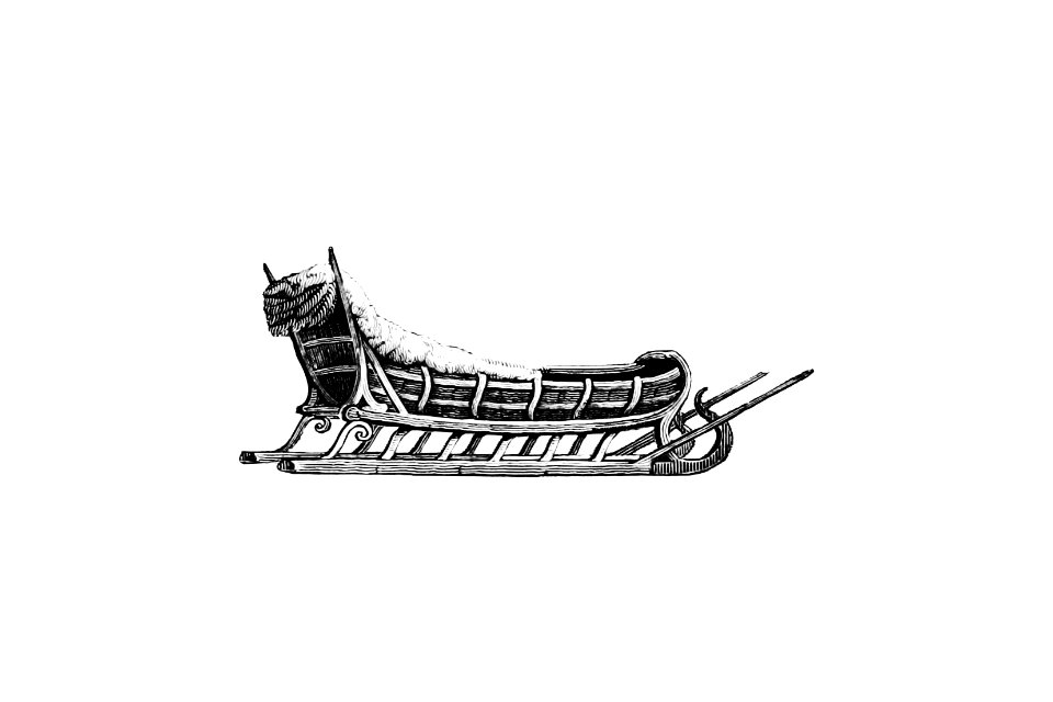 Vintage sleigh etching illustration from Travels in Various Countries of Europe, Asia and Africa (1810) by Edward Daniel Clarke.