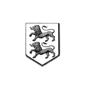 Two lions in a shield, heraldic design from the book The Scots in France, the French in Scotland published by Trübner & Cie (1862).. Free illustration for personal and commercial use.