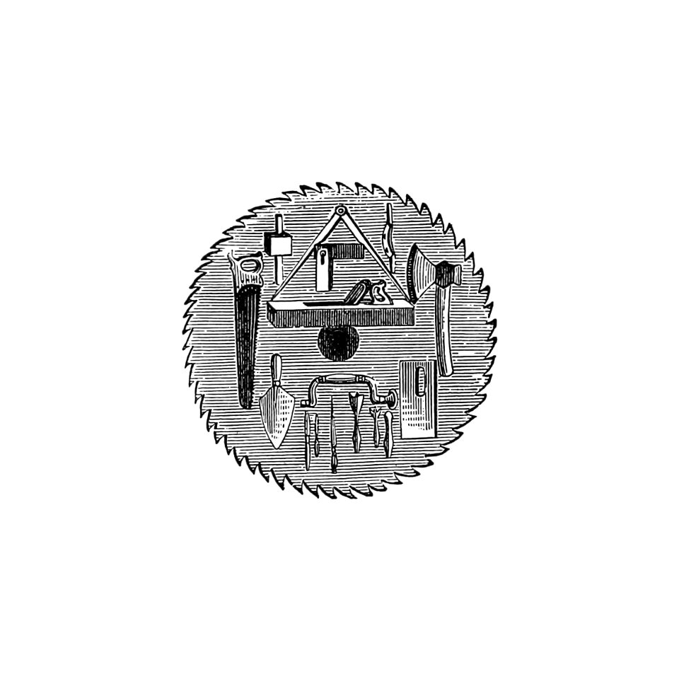 Hand tools set from 1776 American Enterprise. Burley's United States Centennial Gazetteer and Guide 1876 published by Charles Holland Kidder.. Free illustration for personal and commercial use.