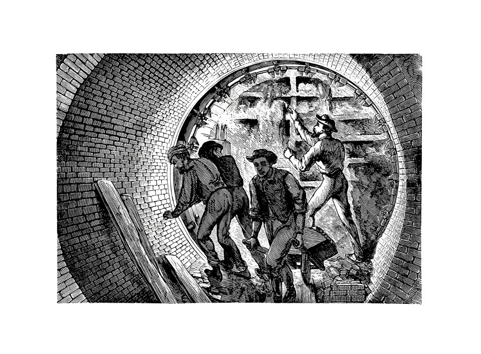 Underground tunnel from Underground, or Life Below the Surface. Incidents and Anecdotes Beyond the Light of Day, Startling Adventures ... Mines, and the Mode of Working Them (1873) published by Thomas Wallace Knox.