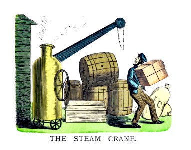 The steam crane from Un-Natural History Not Taught In Bored Schools, etc published by Simpkin, Marshall & Co. (1883).. Free illustration for personal and commercial use.