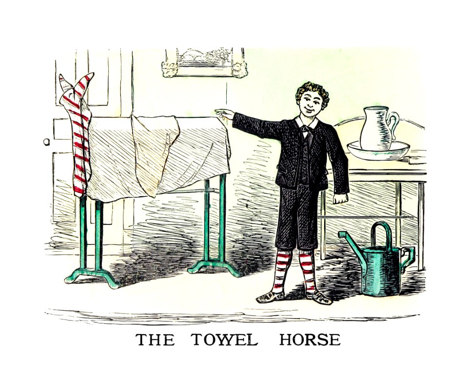 The towel horse from Un-Natural History Not Taught In Bored Schools, etc published by Simpkin, Marshall & Co. (1883).. Free illustration for personal and commercial use.