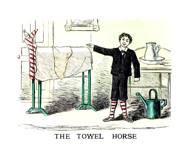 The towel horse from Un-Natural History Not Taught In Bored Schools, etc published by Simpkin, Marshall & Co. (1883).. Free illustration for personal and commercial use.