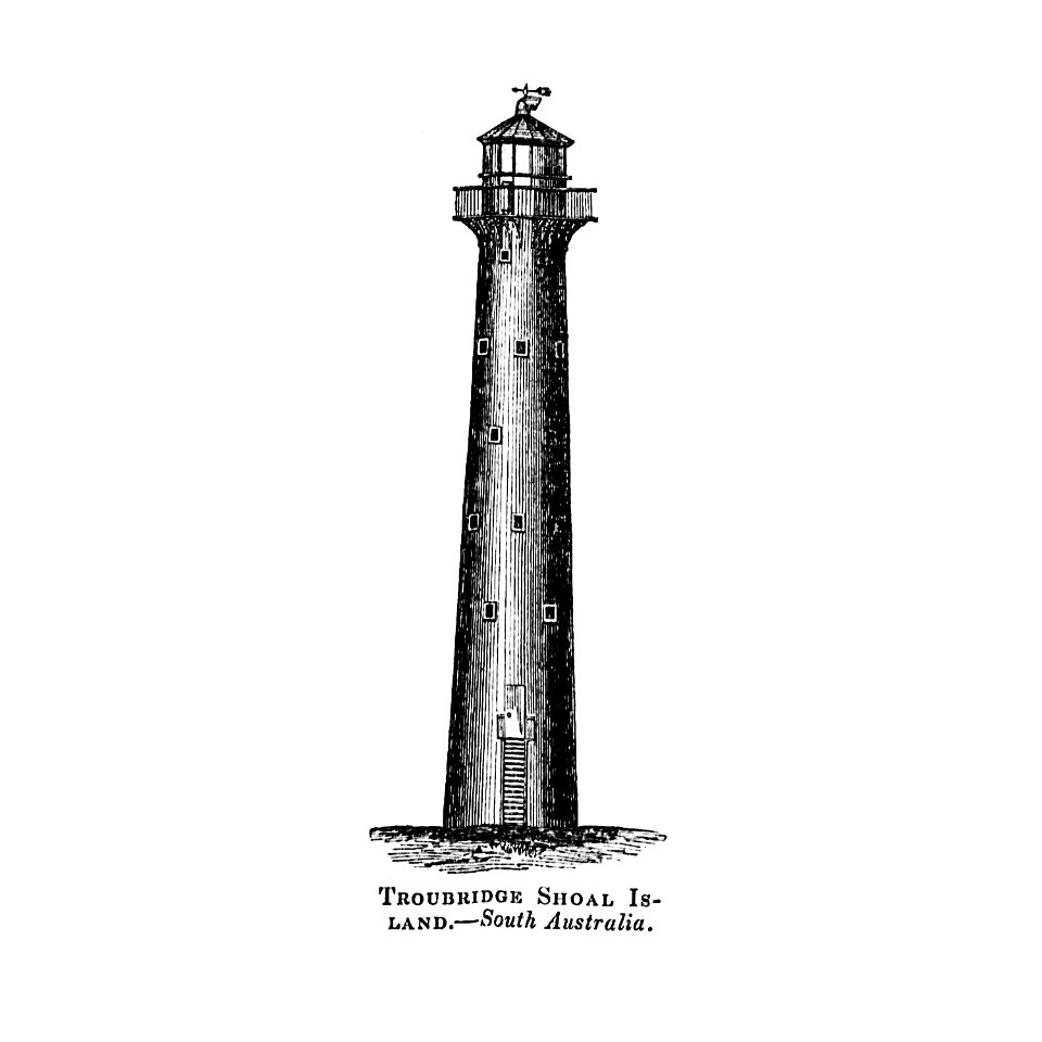 Troubridge shoal island. South Australia from Circular relating to Lighthouses, Lightships, Buoys, and Beacons (1863) published by Alexander Gordon.