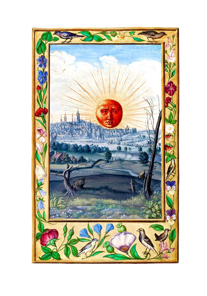 Sun with human face rising produced in Germany (1582).