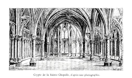 Crypt of the Holy Chapel, after a photograph from The Chroniclers Of The History Of France From The Origins To The Sixteenth Century illustrated by D. Maillart (1884).. Free illustration for personal and commercial use.