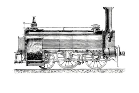 Steam train from Six Weeks of Vacation by Paul Poire (1880).. Free illustration for personal and commercial use.