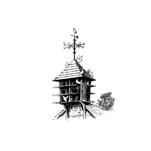 Bird house from Sing-Song. A Nursery Rhyme Book... With... Illustrations by A. Hughes (1893).. Free illustration for personal and commercial use.