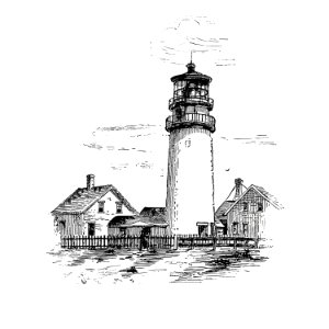 Highland lighthouse from Truro... Cape Cod, Or, Landmarks And Sea Marks... Illustrations published by D. Lothrop and Co. (1883).. Free illustration for personal and commercial use.