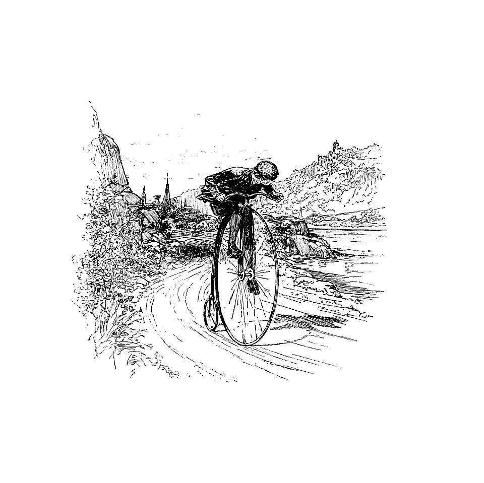 Big wheel cyclist from When Life Is Young, A Collection Of Verse For Boys And Girls published by Century Co. (1894).