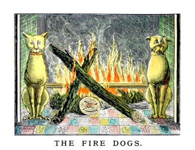 The fire dogs from Un-Natural History Not Taught In Bored Schools, etc published by Simpkin, Marshall & Co. (1883).. Free illustration for personal and commercial use.