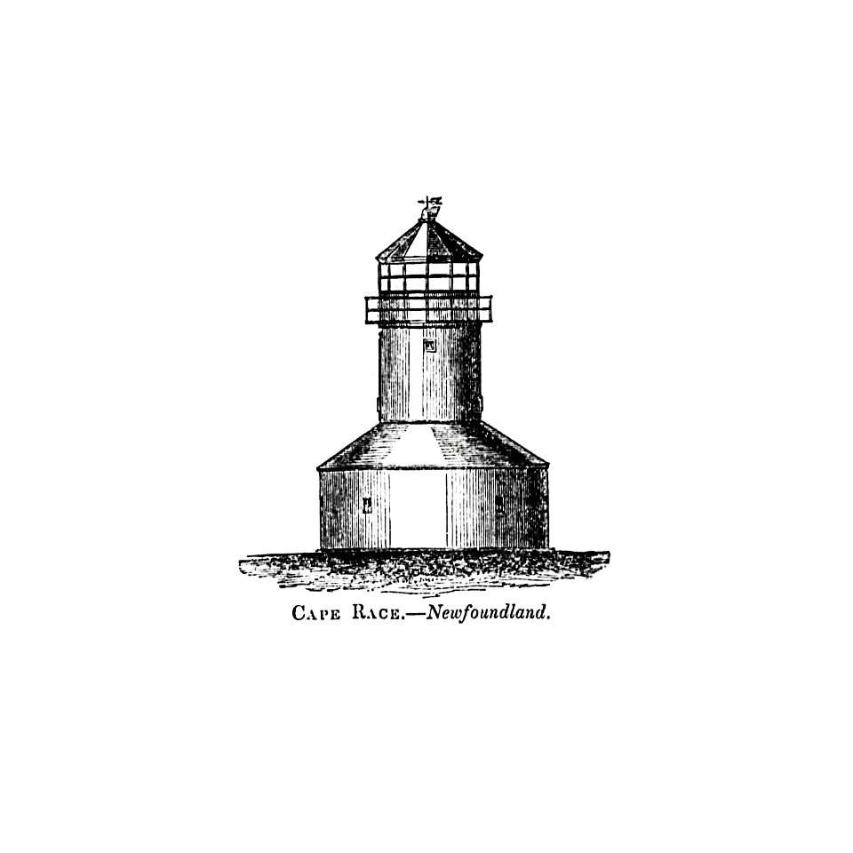 Cape Race. Newfoundland from Circular relating to Lighthouses, Lightships, Buoys, and Beacons (1863) published by Alexander Gordon.