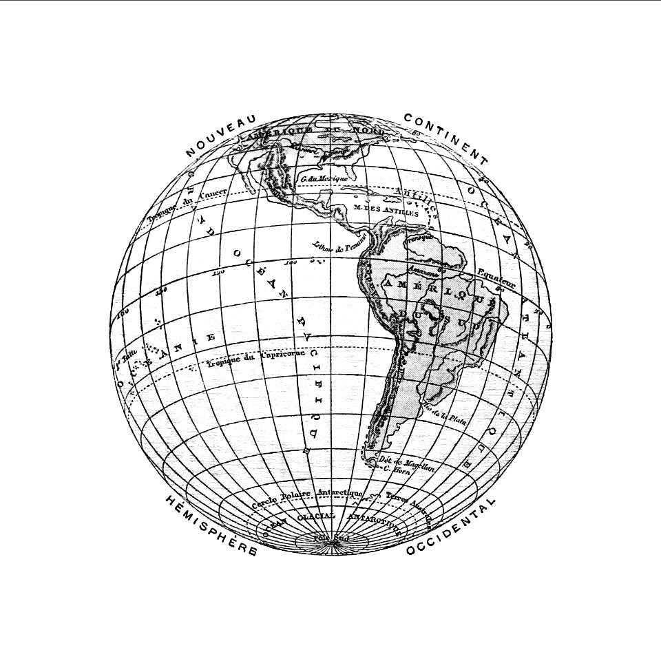 World atlas from The Practical Teaching of Geography. Atlas, Maps, Texts and Questionnaires... Elementary Course (1878).. Free illustration for personal and commercial use.