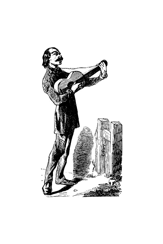 Vintage guitar muscian from Paris-Neuf, Or Dream And Reality. Great Phantasmagoria, Etc published by Bradbury & Evans (1858).