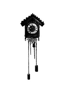 Cuckoo clock from Flowers I Bring And Songs I Sing... Poems By E. Bland, H. M. Burnside, A. Scanes published by Tuck & Sons (1893).. Free illustration for personal and commercial use.